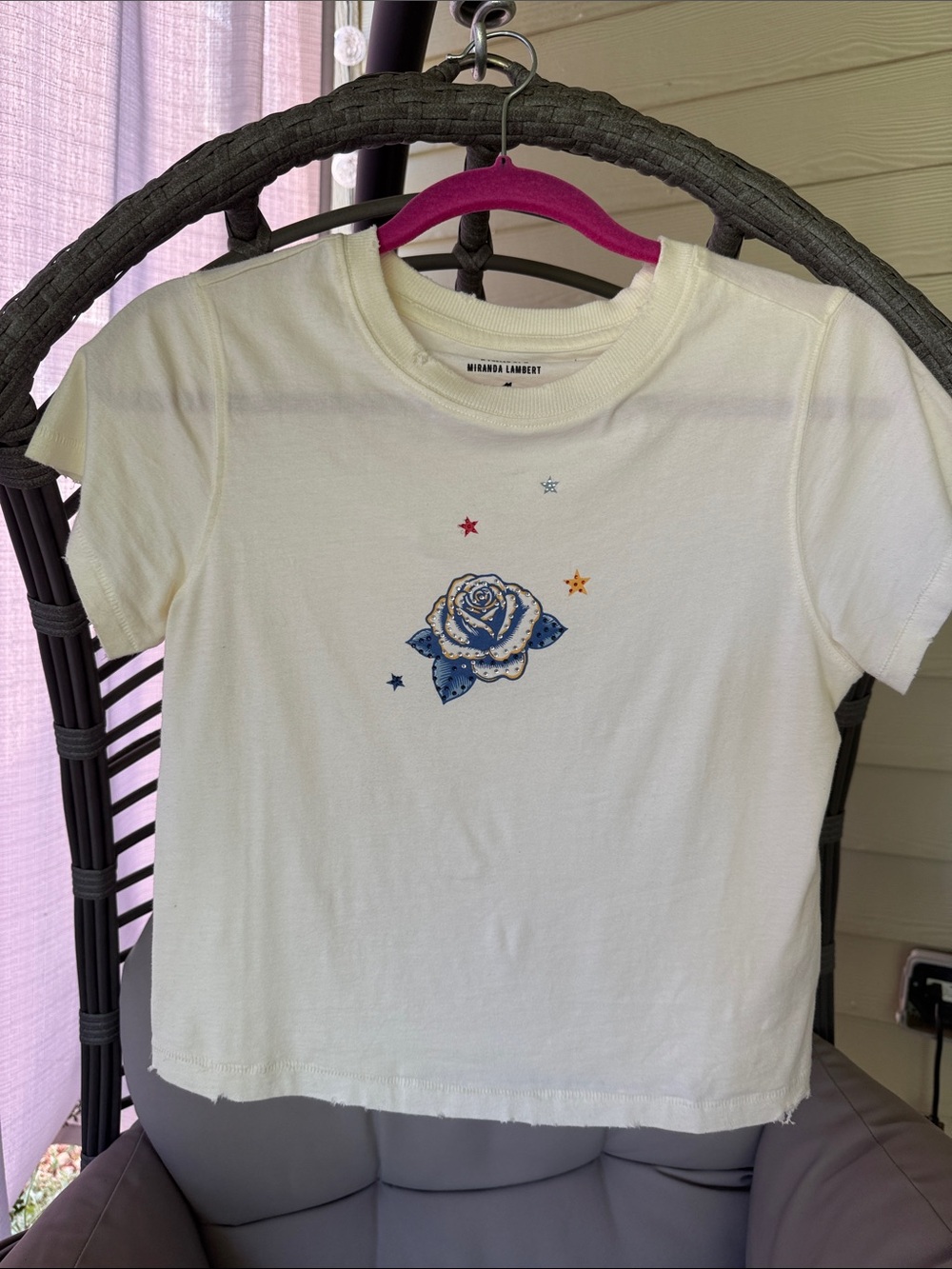 Idyllwind Miranda lambert Cream Tee with Embroidered Blue Rose
